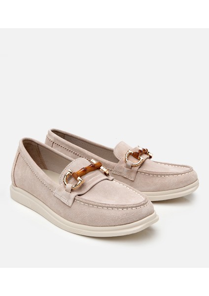 01AYH309790A310 KADIN Süet Deri Bej Tokalı Günlük Loafer
