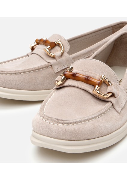 01AYH309790A310 KADIN Süet Deri Bej Tokalı Günlük Loafer
