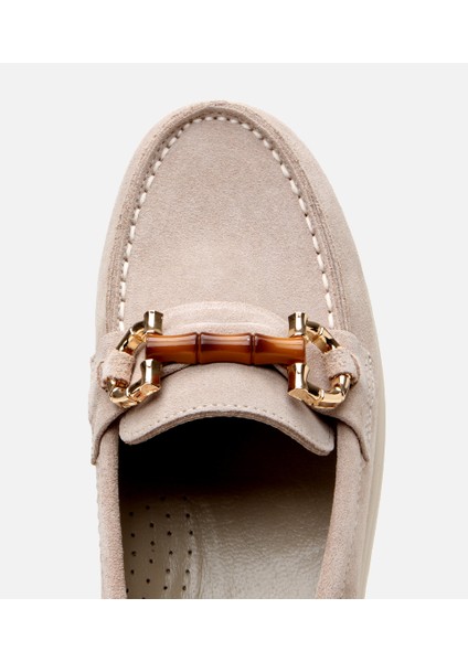 01AYH309790A310 KADIN Süet Deri Bej Tokalı Günlük Loafer