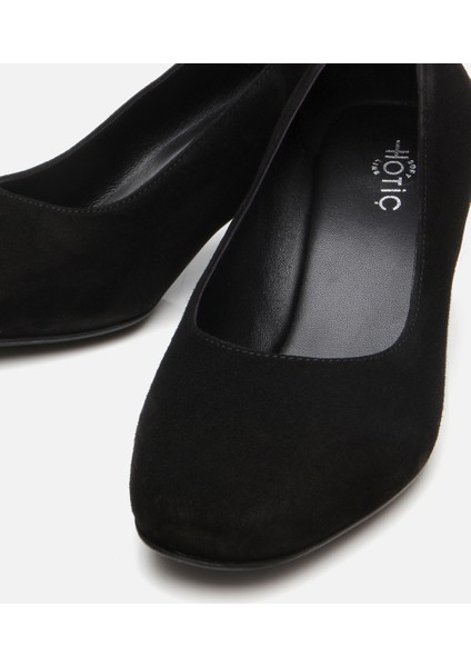 01AYH309900A100 KADIN Süet Deri Siyah Rahat Kalın Topuklu Ayakkabı