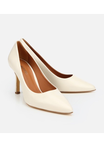 01AYH312530A400 KADIN Deri Ekru Yüksek Topuklu Stiletto