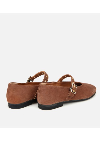 01AYH312450A410 KADIN Süet Deri Açık Kahverengi Mary Jane Kemerli Babet