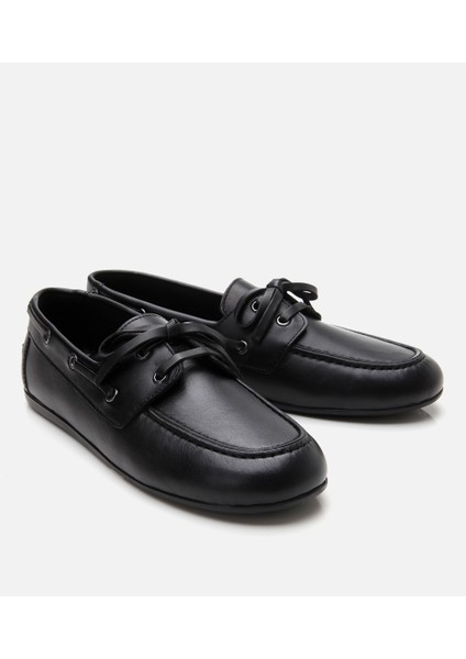 01AYH310790A100 KADIN Deri Siyah Bağcıklı Günlük Loafer