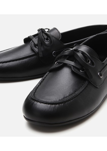01AYH310790A100 KADIN Deri Siyah Bağcıklı Günlük Loafer