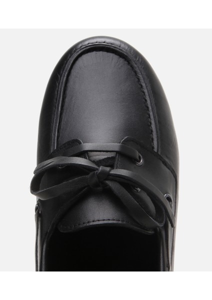 01AYH310790A100 KADIN Deri Siyah Bağcıklı Günlük Loafer