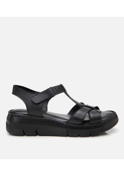01SAH306850A100 KADIN Deri Siyah Ayarlanabilir Comfort Sandalet