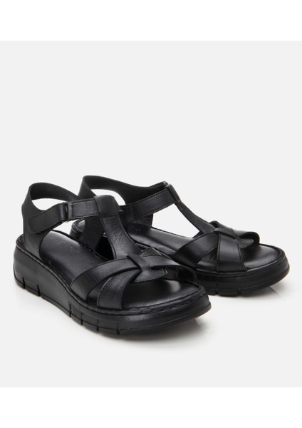 01SAH306850A100 KADIN Deri Siyah Ayarlanabilir Comfort Sandalet