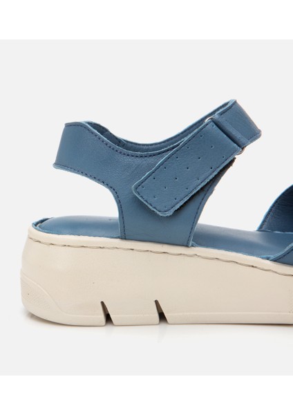 01SAH306860A620 KADIN Deri Mavi Ayarlanabilir Comfort Sandalet