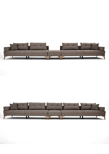 Zeri Modüler Yataklı Koltuk Takımı & 2 Adet Üçlü Kanepe & Puflu Köşe Takımı (3+3) - Sütlü Kahve - 160 fırsatları