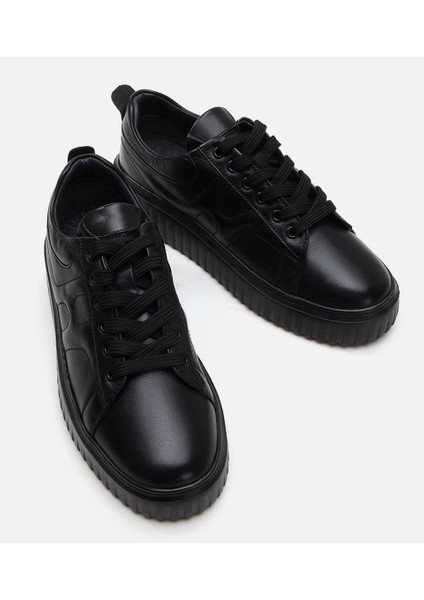 02AYH281500A100 HAKIKI Deri Siyah Erkek Günlük Ayakkabı