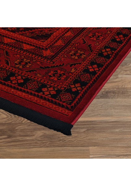 Afgan Türkmen Otantik Desenli Dokuma Kırmızı Oturma Odası Salon Mutfak Halısı Yolluk X380A