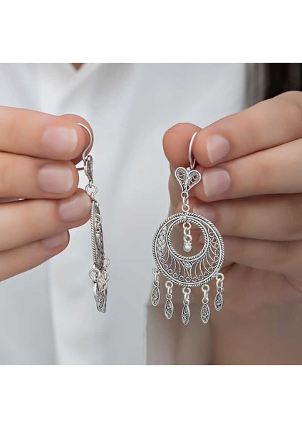 925 Ayar Gümüş Çember Telkari Sallantılı Kadın Küpe (BC-4C4653)