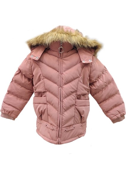 Kız Çocuk Içi Peluş Astarlı Çıkarılabilir Kapüşonlu Su Geçirmez Mont Kaban 3020