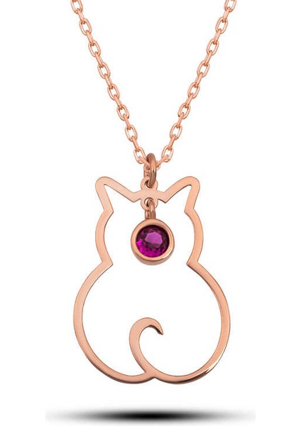 925 Ayar Gümüş Temmuz Ayı Doğum Taşı Kedi Kadın Kolye (BC-780216)