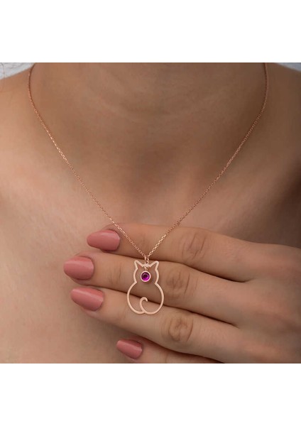 925 Ayar Gümüş Temmuz Ayı Doğum Taşı Kedi Kadın Kolye (BC-780216) fiyatları