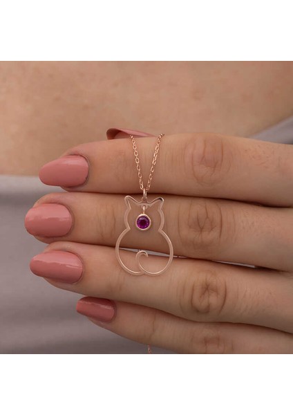 925 Ayar Gümüş Temmuz Ayı Doğum Taşı Kedi Kadın Kolye (BC-780216) fırsatları