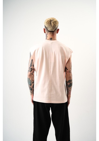Erkek Basic Sıfır Kol Oversize T-Shirt Pembe modelleri