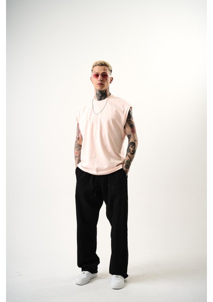 Erkek Basic Sıfır Kol Oversize T-Shirt Pembe indirimleri