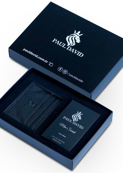 Hediyelik Set Özel Erkek Edp Parfüm ve Siyah Deri Kartlık- Bergamot, Mandalina Notalari, E-223