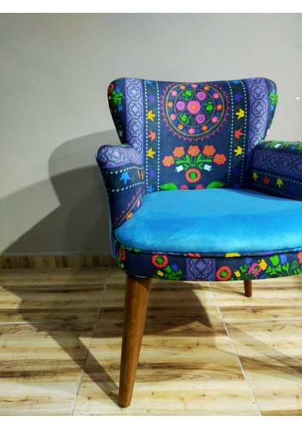 - Roma Çay Seti Koltuk Takımı - Etnik Desenli Kumaş - Ahşap Ayak - Mavi Turkuaz modelleri