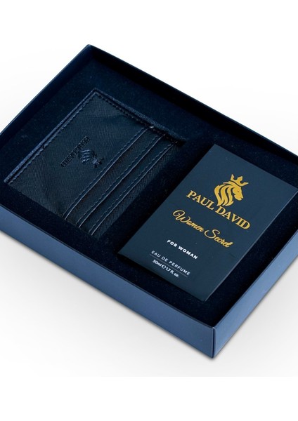 Hediyelik Set Özel Kadın Edp Parfüm ve Siyah Deri Kartlık- Vanilya, Kahve, Armut Notalari, K-307-12