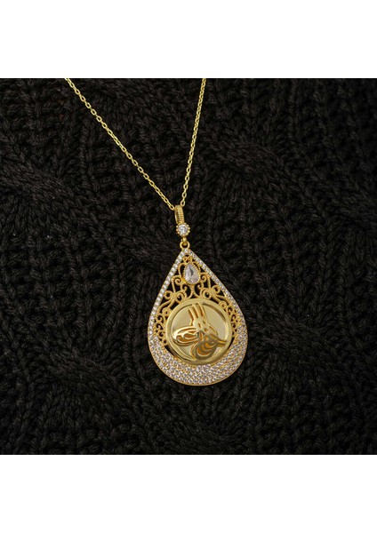Gümüş Gold Kaplama Damla Tuğralı Kadın Kolye (BC-51CADA) modelleri