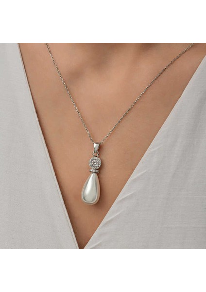 925 Ayar Gümüş Damla Inci Kadın Kolye (BC-6A1D9B) indirimleri