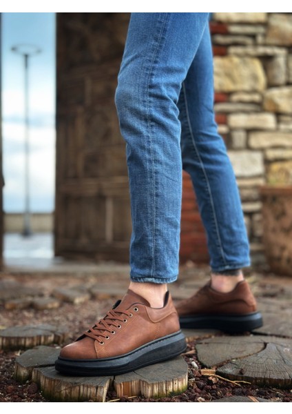 ET0547 Kalın Yüksek Taban Taba Siyah Bağcıklı Spor Erkek Ayakkabı indirimleri