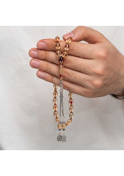 Gümüş Püsküllü Sıkma Kehribar Tesbih (BC-AD5C38)