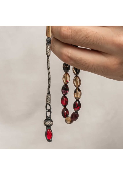 Gümüş 1000 Ayar Kazaz Püsküllü Sıkma Kehribar Tesbih (BC-90DA4F) fiyatları