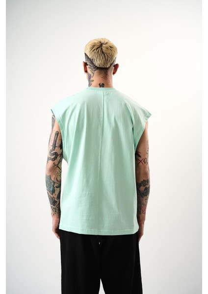 Erkek Basic Sıfır Kol Oversize T-Shirt Su Yeşili modelleri