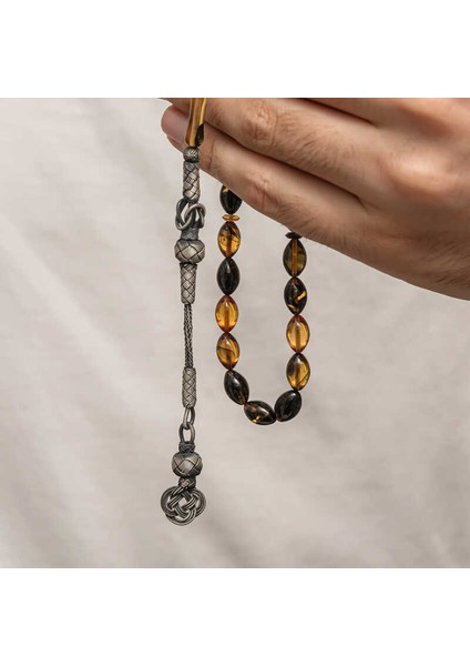 Gümüş Kazaz Püsküllü Sıkma Kehribar Tesbih (BC-E401FC) fiyatları