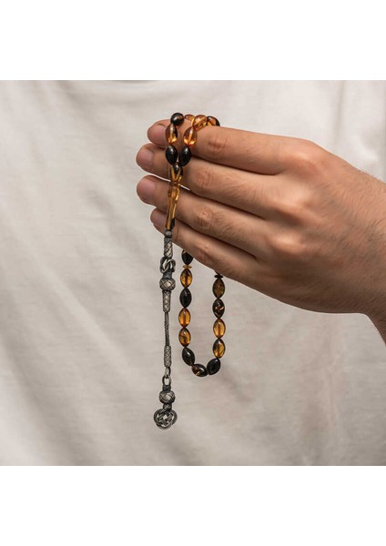 Gümüş Kazaz Püsküllü Sıkma Kehribar Tesbih (BC-E401FC) modelleri