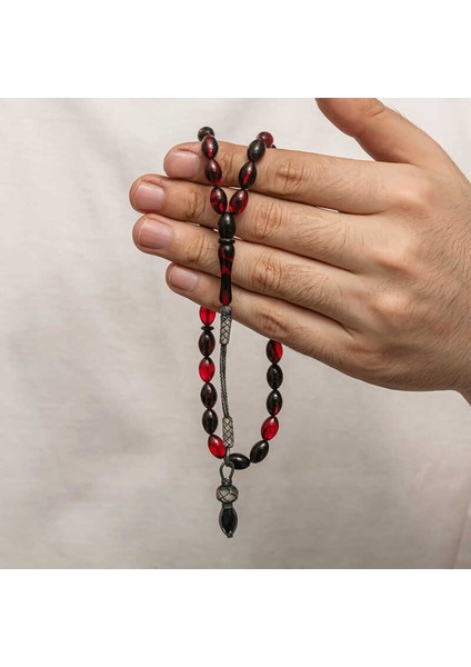 Gümüş 1000 Ayar Kazaz Püsküllü Sıkma Kehribar Tesbih (BC-90DA4F)