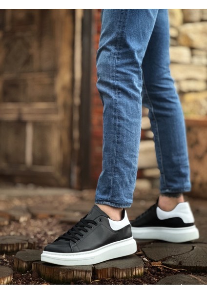 ET0547 Kalın Yüksek Taban Siyah Beyaz Parça Detay Bağcıklı Spor Erkek Ayakkabı fiyatları