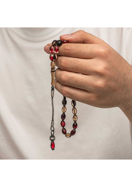 Gümüş 1000 Ayar Kazaz Püsküllü Sıkma Kehribar Tesbih (BC-90DA4F) modelleri