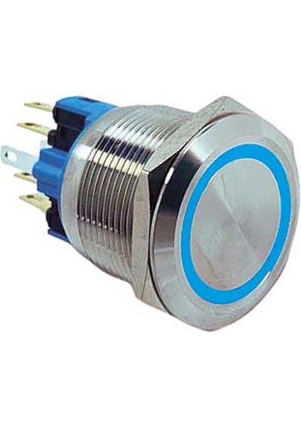 22MM Metal Yaylı Halka Ledli 1no/1nc 12-24V Mavi