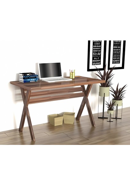 Nilüfer Masif Çam Ahşap Dekoratif Çalışma Masası Ceviz