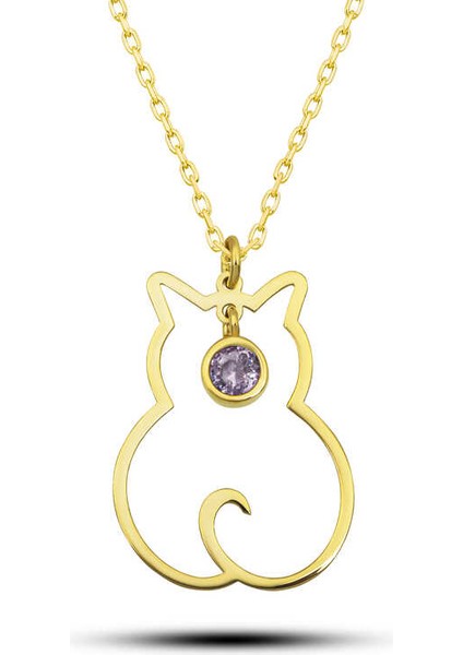 925 Ayar Gümüş Haziran Ayı Doğum Taşı Kedi Kadın Kolye (BC-909A0C)