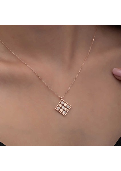 Gümüş Rose Dörtgen Zirkon Taşlı Kadın Kolye (BC-BF6630) fiyatları