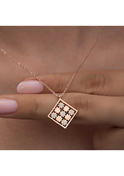 Gümüş Rose Dörtgen Zirkon Taşlı Kadın Kolye (BC-BF6630) indirimleri