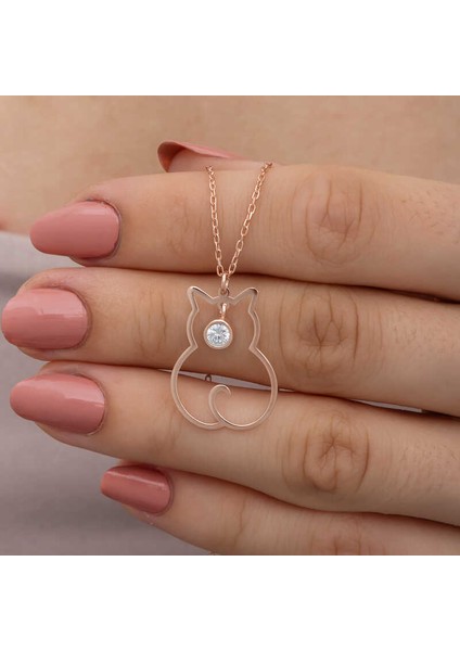 925 Ayar Gümüş Nisan Ayı Doğum Taşı Kedi Kadın Kolye (BC-7B65FA) fiyatları