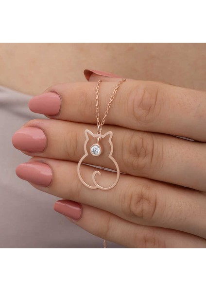 925 Ayar Gümüş Nisan Ayı Doğum Taşı Kedi Kadın Kolye (BC-7B65FA) modelleri