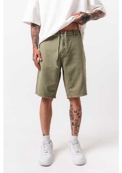 Erkek Parça Boya Şort Haki