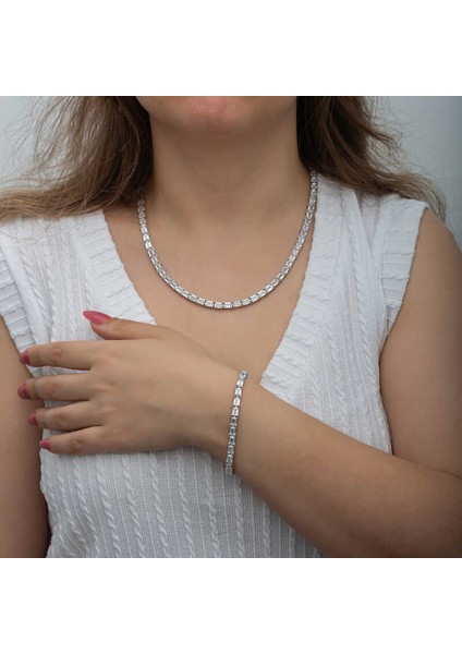 Gümüş Beyaz Taşlı Su Yolu Kadın Set (BC-68A809) fiyatları