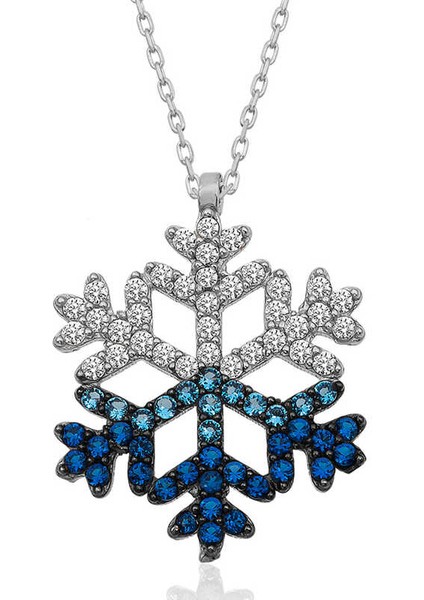 Gümüş Mavi Taşlı Kar Tanesi Kadın Kolye (BC-0CCA80)