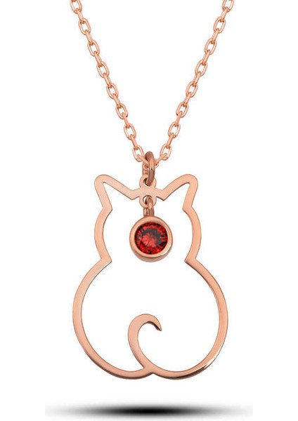 925 Ayar Gümüş Ocak Ayı Doğum Taşı Kedi Kadın Kolye (BC-3F7D49)