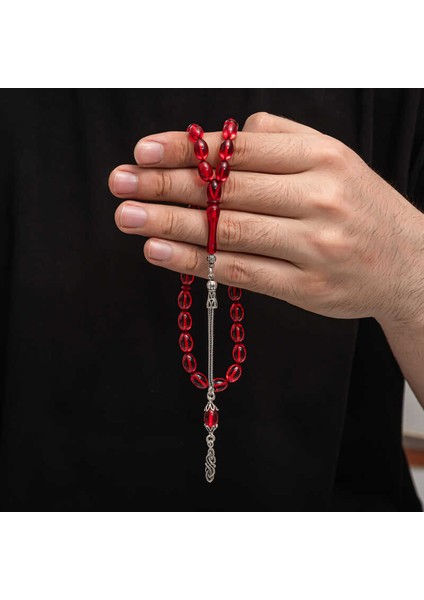 Gümüş Püskül Sıkma Kehribar Tesbih (BC-2EE3B4)