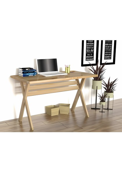 Nilüfer Masif Çam Ahşap Dekoratif Çalışma Masası Naturel