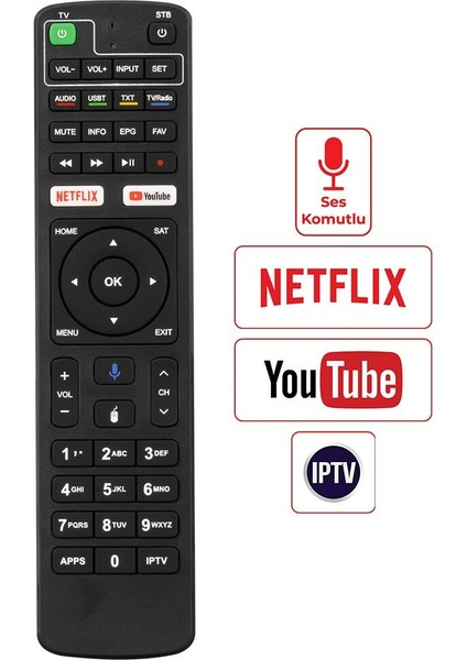 Android Netflix-Youtube Tuşlu Uydu Kumandası - Ses Komutlu